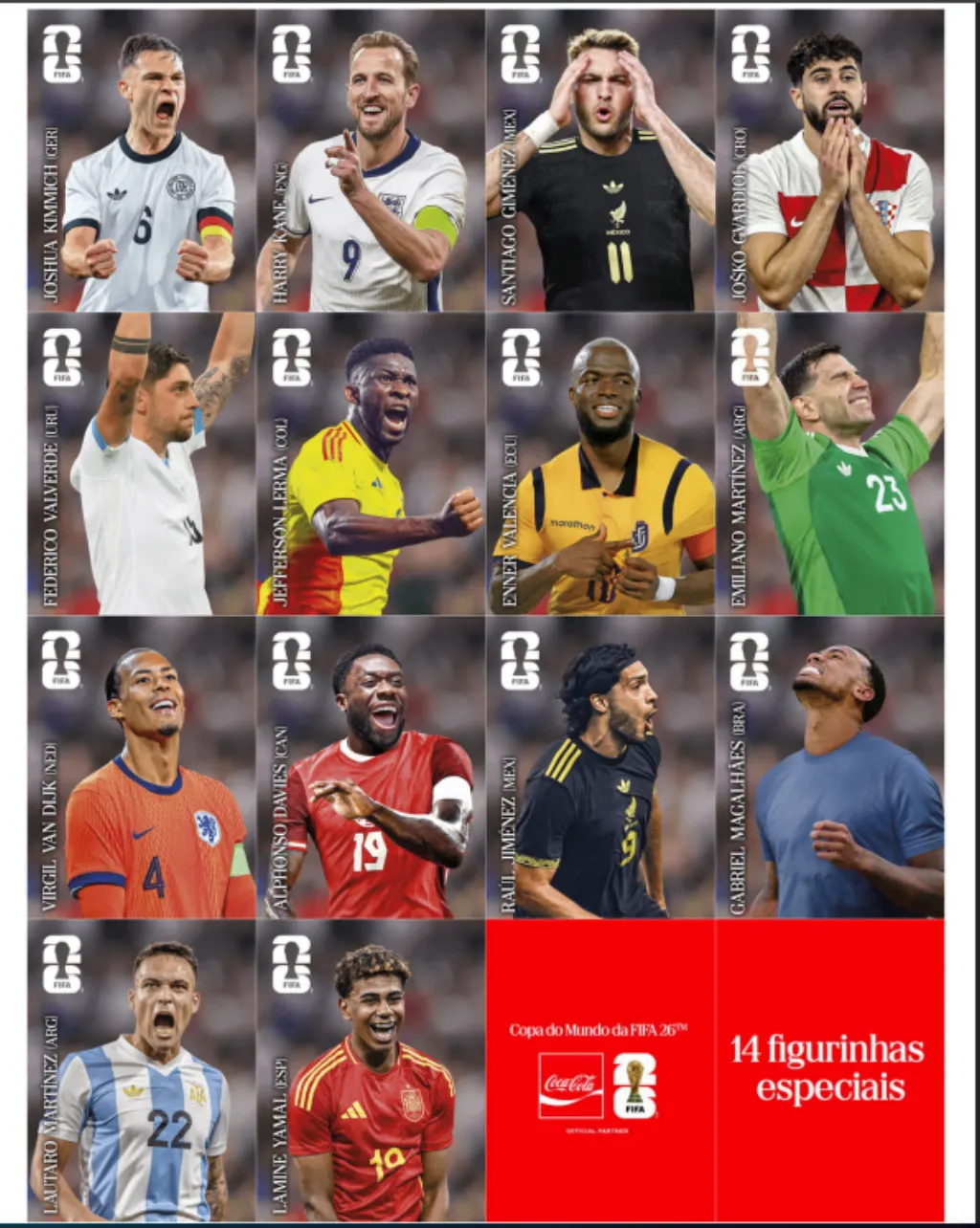 10 figurinhas bônus: 5 Coca-Cola raras + 5 Legends douradas