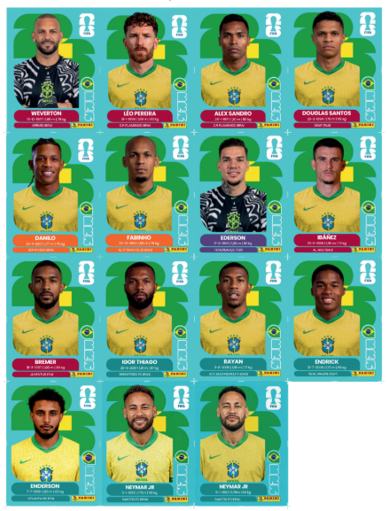 Figurinhas dos novos convocados da Seleção Brasileira para a Copa 2026