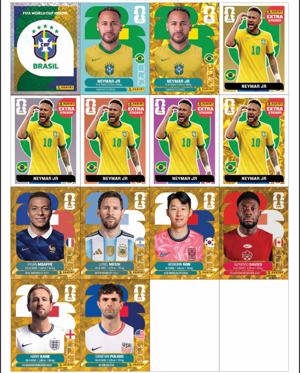 Coleção completa de figurinhas Legends e Rookies da Copa 2026